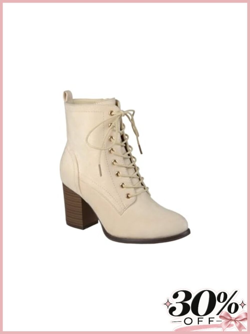 Faux Suede Ankle Bootie Lace-Up Stacked Heel Round Toe